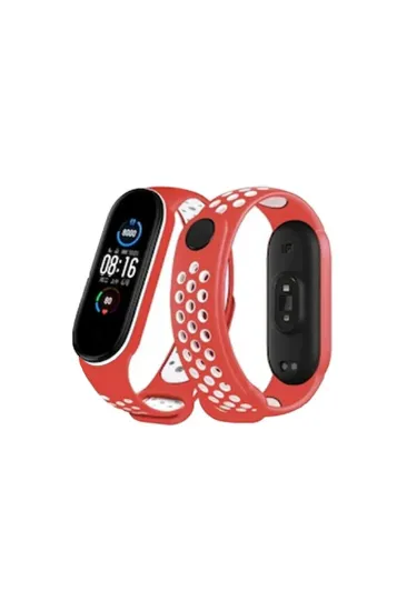 Newface Xiaomi Mi Band 6 Spor Delikli Kordon - Kırmızı-Beyaz resmi