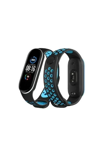 Newface Xiaomi Mi Band 6 Spor Delikli Kordon - Siyah-Mavi-Beyaz resmi
