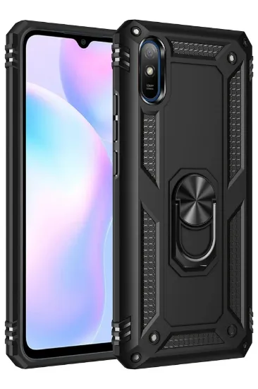 Newface Xiaomi Redmi 9A Kılıf Sofya Yüzüklü Silikon Kapak - Siyah resmi