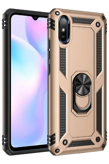 Newface Xiaomi Redmi 9A Kılıf Sofya Yüzüklü Silikon Kapak - Gold resmi