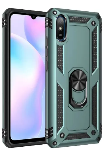 Newface Xiaomi Redmi 9A Kılıf Sofya Yüzüklü Silikon Kapak - Yeşil resmi