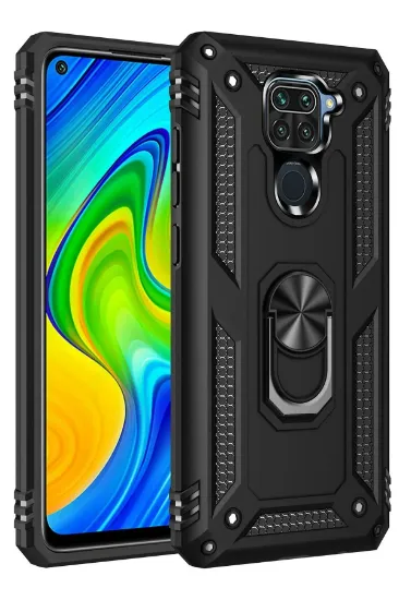 Newface Xiaomi Redmi Note 9 Kılıf Sofya Yüzüklü Silikon Kapak - Siyah resmi