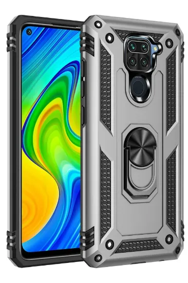 Newface Xiaomi Redmi Note 9 Kılıf Sofya Yüzüklü Silikon Kapak - Gümüş resmi