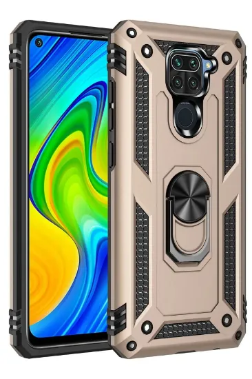 Newface Xiaomi Redmi Note 9 Kılıf Sofya Yüzüklü Silikon Kapak - Gold resmi