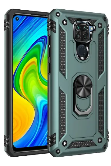 Newface Xiaomi Redmi Note 9 Kılıf Sofya Yüzüklü Silikon Kapak - Yeşil resmi