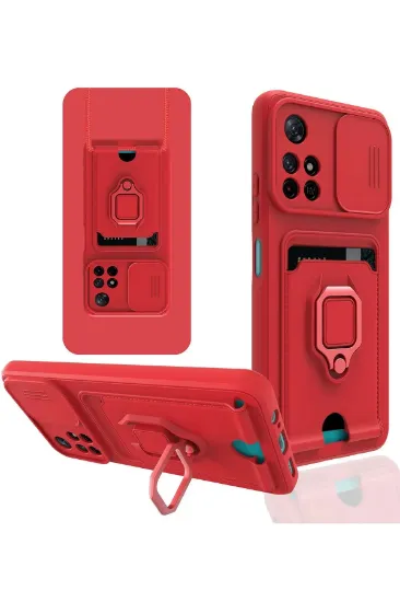 Newface Xiaomi Redmi Note 11T Kılıf Zuma Kartvizitli Yüzüklü Silikon - Kırmızı resmi