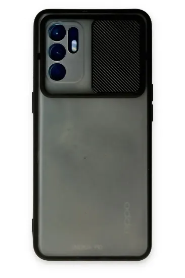 Newface Oppo Reno 6 Kılıf Palm Buzlu Kamera Sürgülü Silikon - Siyah resmi