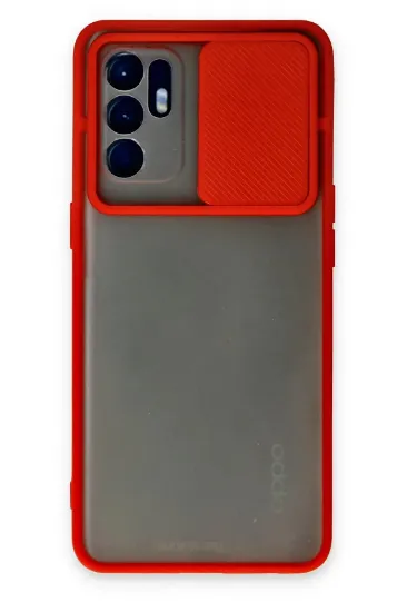 Newface Oppo Reno 6 Kılıf Palm Buzlu Kamera Sürgülü Silikon - Kırmızı resmi