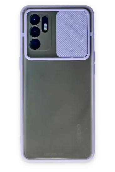 Newface Oppo Reno 6 Kılıf Palm Buzlu Kamera Sürgülü Silikon - Lila resmi