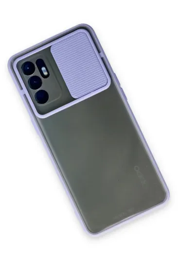 Newface Oppo Reno 6 Kılıf Palm Buzlu Kamera Sürgülü Silikon - Lila resmi