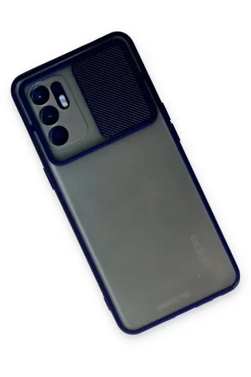 Newface Oppo Reno 6 Kılıf Palm Buzlu Kamera Sürgülü Silikon - Lacivert resmi
