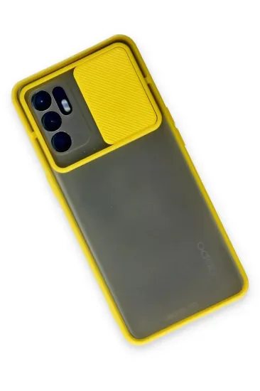 Newface Oppo Reno 6 Kılıf Palm Buzlu Kamera Sürgülü Silikon - Sarı resmi