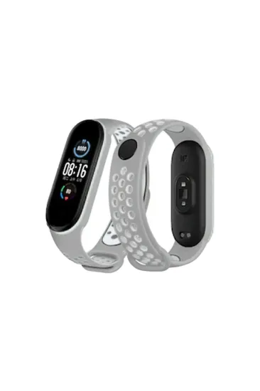 Newface Xiaomi Mi Band 4 Spor Delikli Kordon - Gri-Beyaz resmi