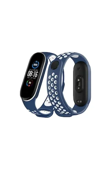 Newface Xiaomi Mi Band 4 Spor Delikli Kordon - Lacivert-Beyaz resmi