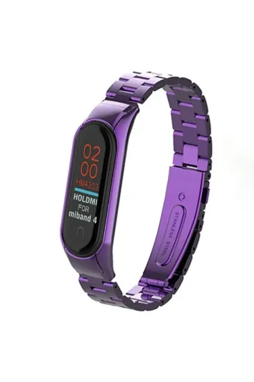 Newface Xiaomi Mi Band 4 Metal Baklalı Kordon - Mor resmi