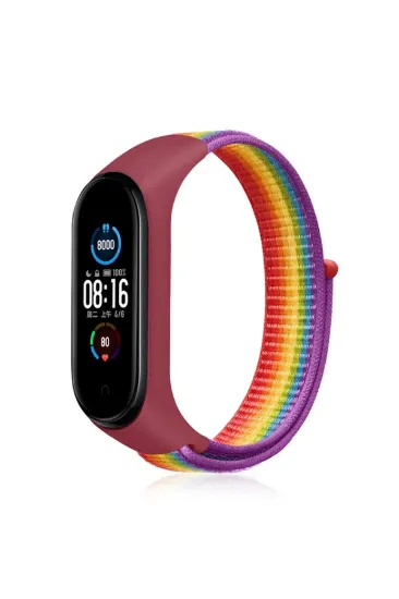 Newface Xiaomi Mi Band 4 Hasırlı Cırtcırtlı Kordon - Gökkuşağı resmi