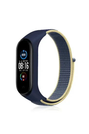 Newface Xiaomi Mi Band 4 Hasırlı Cırtcırtlı Kordon - Sarı-Lacivert resmi