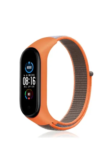 Newface Xiaomi Mi Band 4 Hasırlı Cırtcırtlı Kordon - Turuncu-Gri resmi