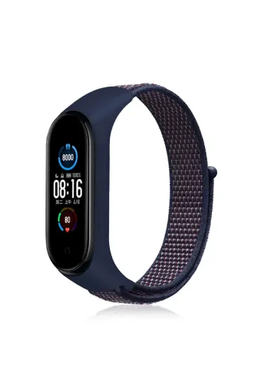 Newface Xiaomi Mi Band 4 Hasırlı Cırtcırtlı Kordon - Lacivert-Mor resmi