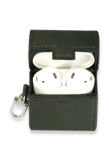 Newface Airpods 2 (2.nesil) Deri Kılıf - Haki Yeşil resmi
