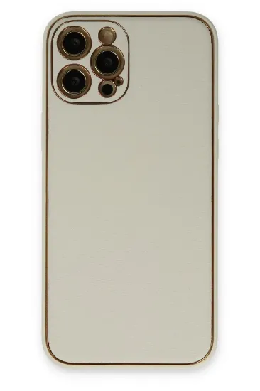 Newface iPhone 12 Pro Max Kılıf Coco Deri Silikon Kapak - Beyaz resmi