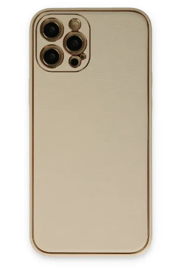 Newface iPhone 12 Pro Max Kılıf Coco Deri Silikon Kapak - Gold resmi