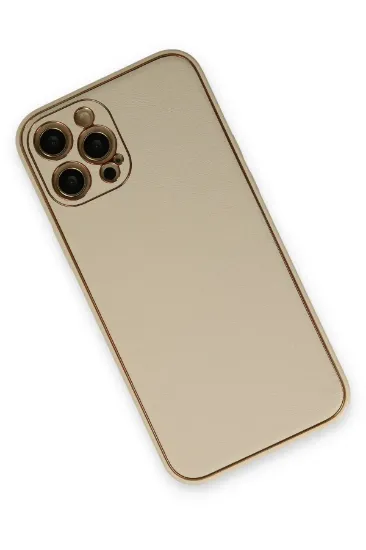 Newface iPhone 12 Pro Max Kılıf Coco Deri Silikon Kapak - Gold resmi