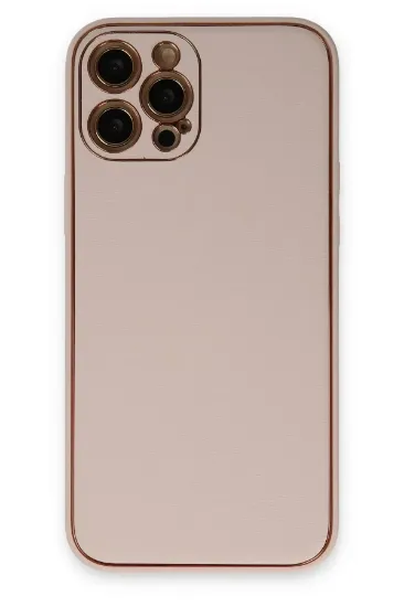 Newface iPhone 12 Pro Max Kılıf Coco Deri Silikon Kapak - Pudra resmi