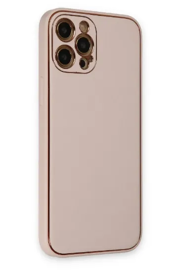 Newface iPhone 12 Pro Max Kılıf Coco Deri Silikon Kapak - Pudra resmi