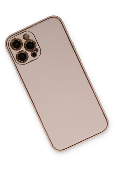 Newface iPhone 12 Pro Max Kılıf Coco Deri Silikon Kapak - Pudra resmi