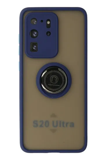 Newface Samsung Galaxy S20 Ultra Kılıf Montreal Yüzüklü Silikon Kapak - Lacivert resmi