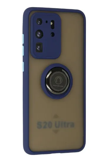 Newface Samsung Galaxy S20 Ultra Kılıf Montreal Yüzüklü Silikon Kapak - Lacivert resmi