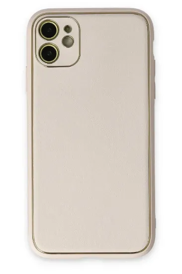Newface iPhone 12 Kılıf Coco Deri Silikon Kapak - Beyaz resmi