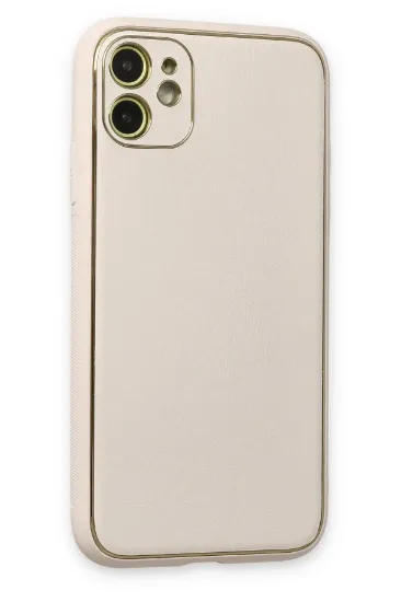 Newface iPhone 12 Kılıf Coco Deri Silikon Kapak - Beyaz resmi