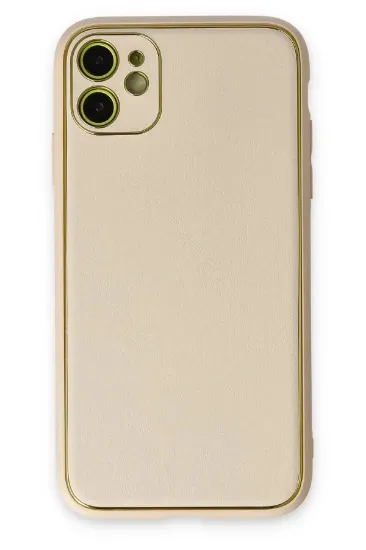 Newface iPhone 12 Kılıf Coco Deri Silikon Kapak - Gold resmi