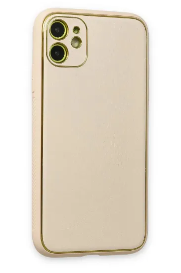 Newface iPhone 12 Kılıf Coco Deri Silikon Kapak - Gold resmi