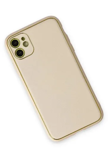 Newface iPhone 12 Kılıf Coco Deri Silikon Kapak - Gold resmi