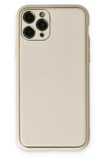 Newface iPhone 11 Pro Max Kılıf Coco Deri Silikon Kapak - Beyaz resmi