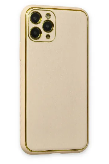 Newface iPhone 11 Pro Max Kılıf Coco Deri Silikon Kapak - Gold resmi