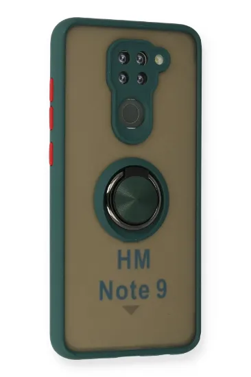 Newface Xiaomi Redmi Note 9 Kılıf Montreal Yüzüklü Silikon Kapak - Yeşil resmi