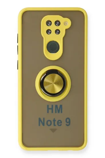 Newface Xiaomi Redmi Note 9 Kılıf Montreal Yüzüklü Silikon Kapak - Sarı resmi