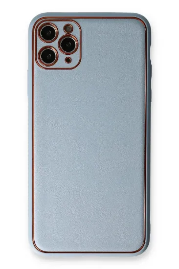 Newface iPhone 11 Pro Max Kılıf Coco Deri Silikon Kapak - Açık Mavi resmi