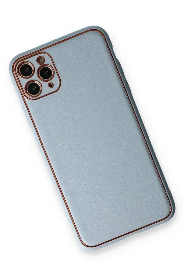 Newface iPhone 11 Pro Max Kılıf Coco Deri Silikon Kapak - Açık Mavi resmi