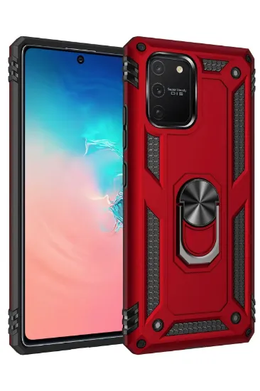 Newface Samsung Galaxy A91 / S10 Lite Kılıf Sofya Yüzüklü Silikon Kapak - Kırmızı resmi