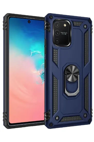 Newface Samsung Galaxy A91 / S10 Lite Kılıf Sofya Yüzüklü Silikon Kapak - Lacivert resmi