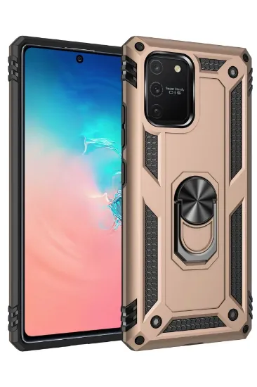 Newface Samsung Galaxy A91 / S10 Lite Kılıf Sofya Yüzüklü Silikon Kapak - Gold resmi