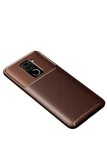 Newface Xiaomi Redmi Note 9 Kılıf Auto Focus Karbon Kapak - Kahverengi resmi