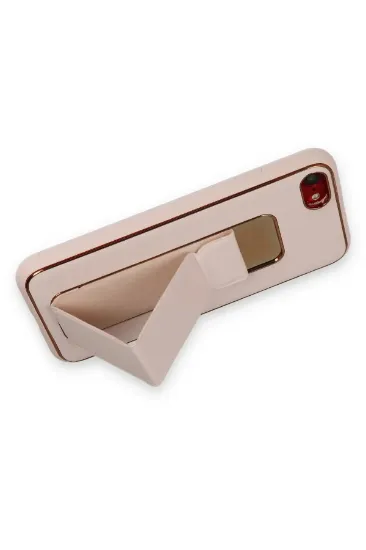 Newface iPhone 7 Kılıf Coco Deri Standlı Kapak - Pudra resmi