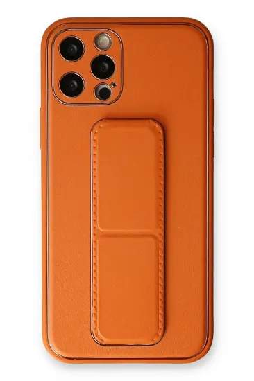Newface iPhone 12 Pro Max Kılıf Coco Deri Standlı Kapak - Turuncu resmi