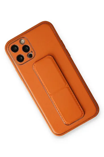 Newface iPhone 12 Pro Max Kılıf Coco Deri Standlı Kapak - Turuncu resmi